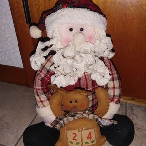 Festive Plaid Santa and Reindeer Holiday Decor